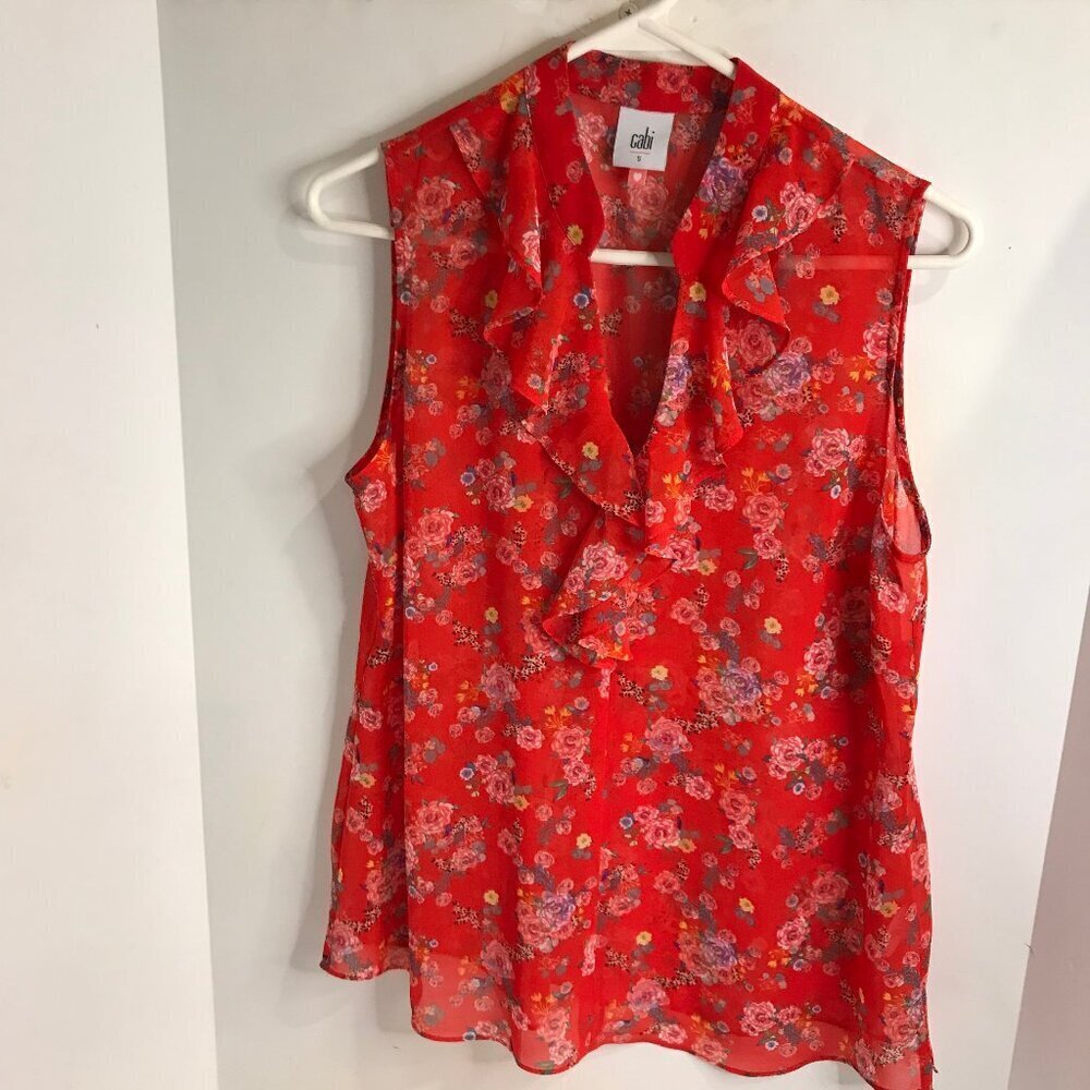 CABi WOMENS CRUSH FLORAL SLEEVELESS BLOUSE SIZE S